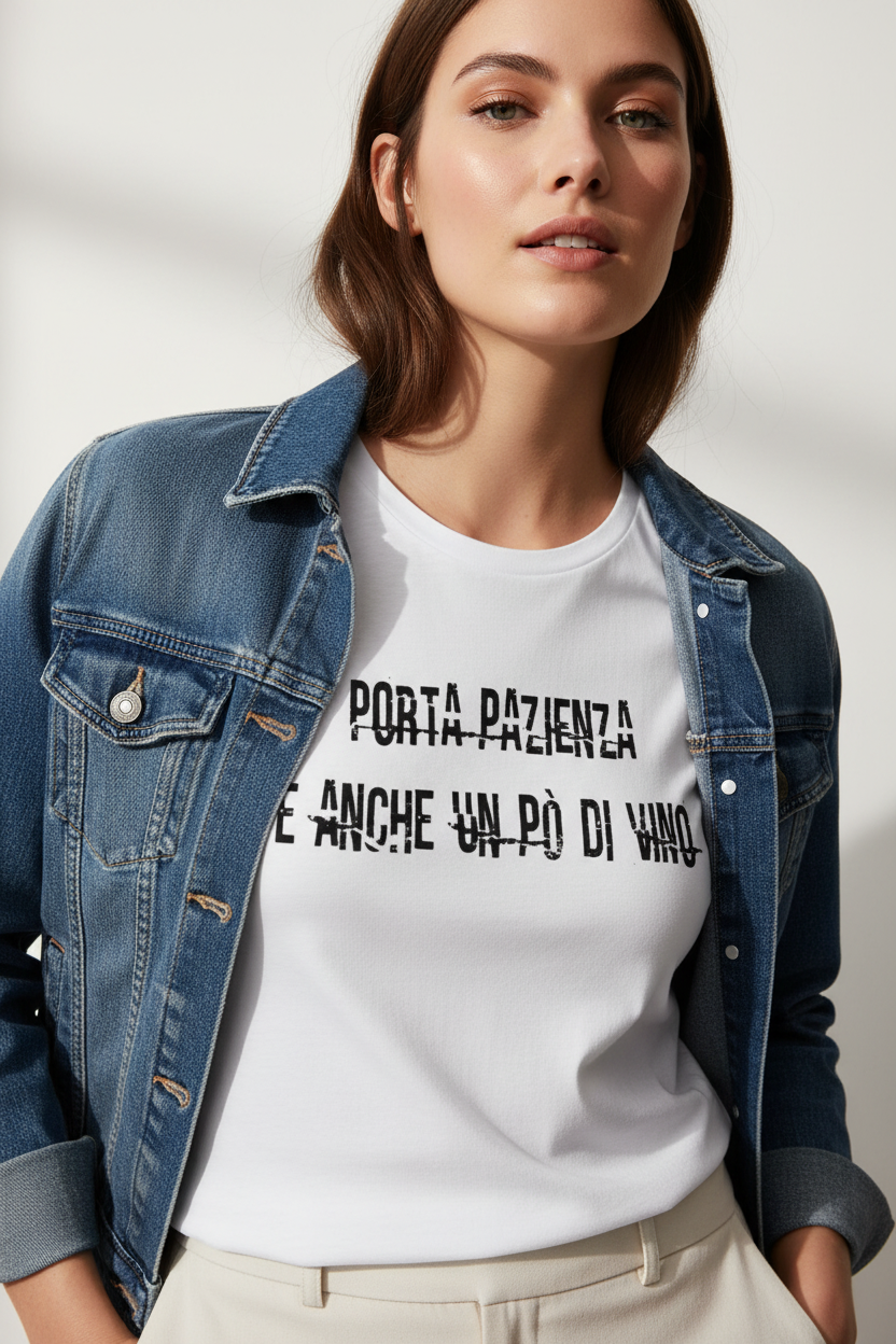 T-shirt "Porta pazienza e anche un po' di vino"