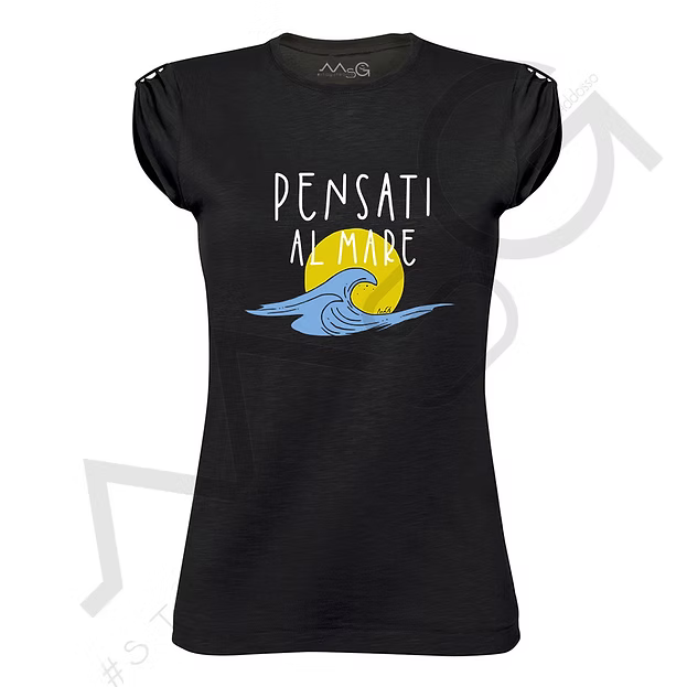 T-Shirt Pensati al MARE Nera Donna
