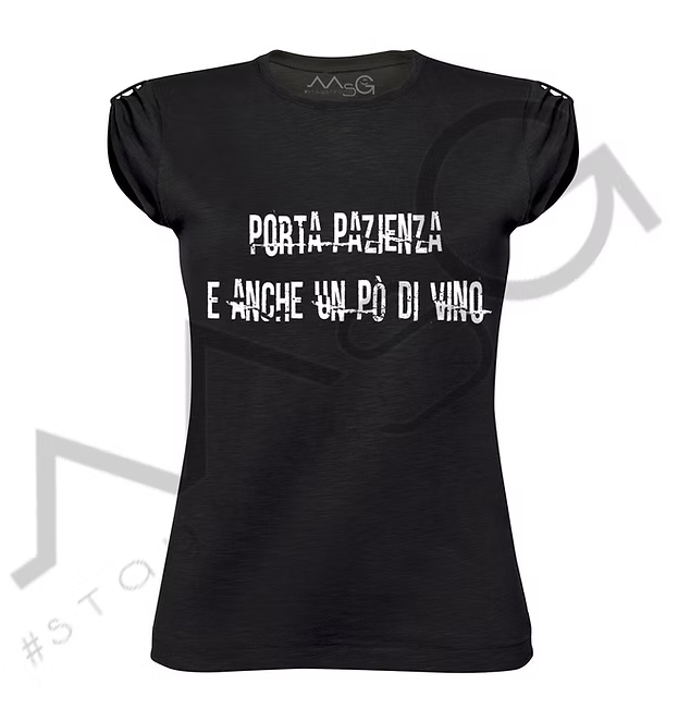 T-shirt "Porta pazienza e anche un po' di vino" Nero
